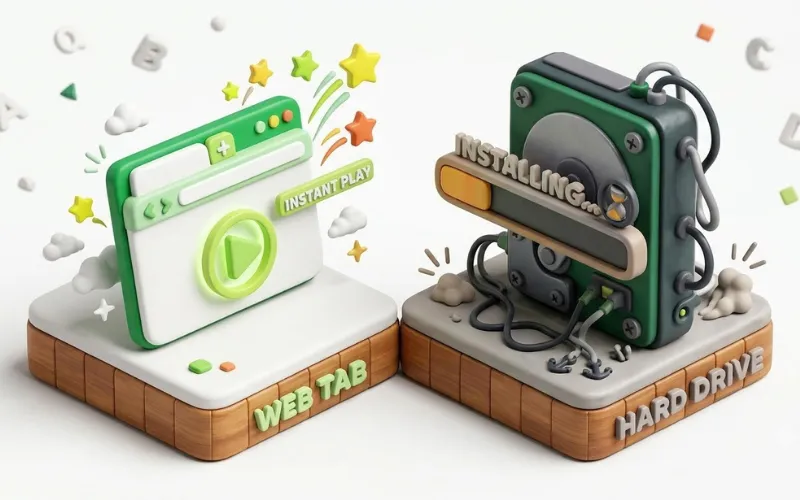 so sánh game web không cần tải và game cài đặt truyền thống cho máy tính