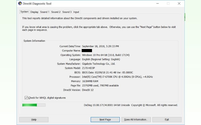 cách kiểm tra cấu hình máy tính bằng lệnh dxdiag trước khi tải game pc