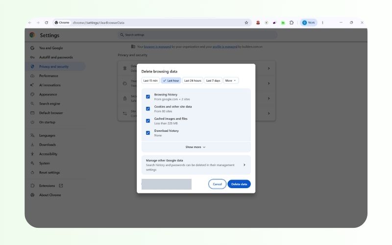 giao dien hop thoai xoa cache chrome tren may tinh windows va macbook