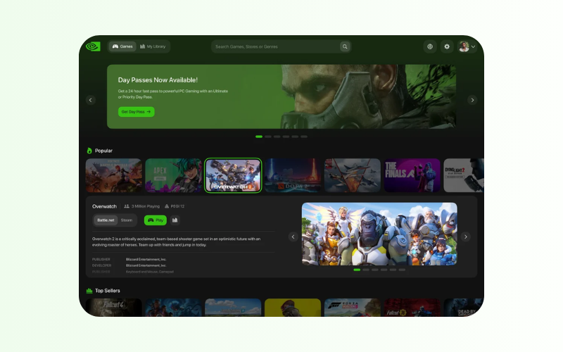 giao diện hàng chờ thực tế trên cloud gaming free geforce now
