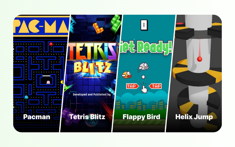 hình ảnh các tựa game hyper casual kinh điển như flappy bird và helix jump hình ảnh các tựa game hyper casual kinh điển như flappy bird và helix jump