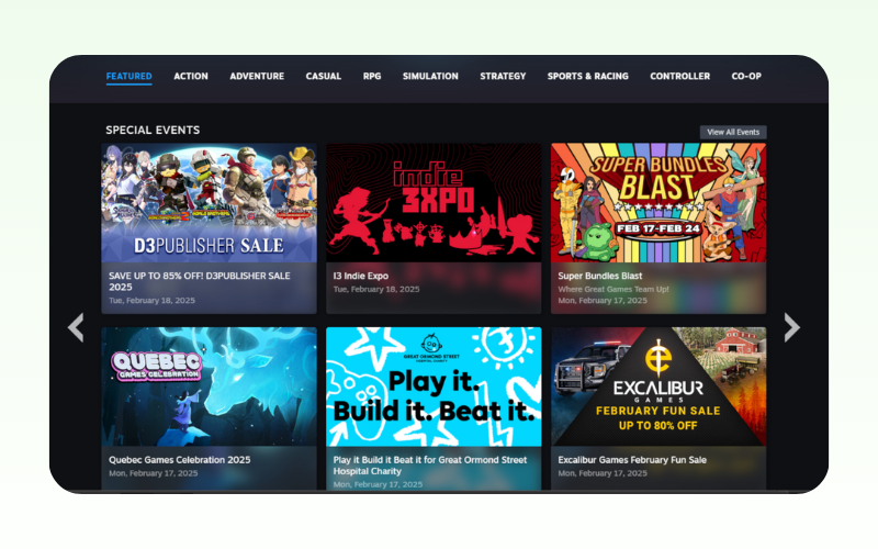 giao diện sự kiện steam next fest nơi trải nghiệm miễn phí top game indie